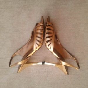 Nine West Gold Slingback Pumps Mirror-Polish Heels